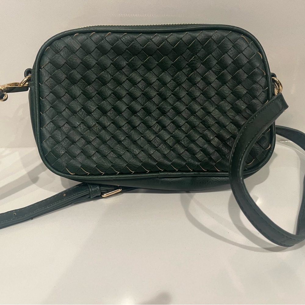 Mali+lili Woven Leather Crossbody Bag - Dark Green